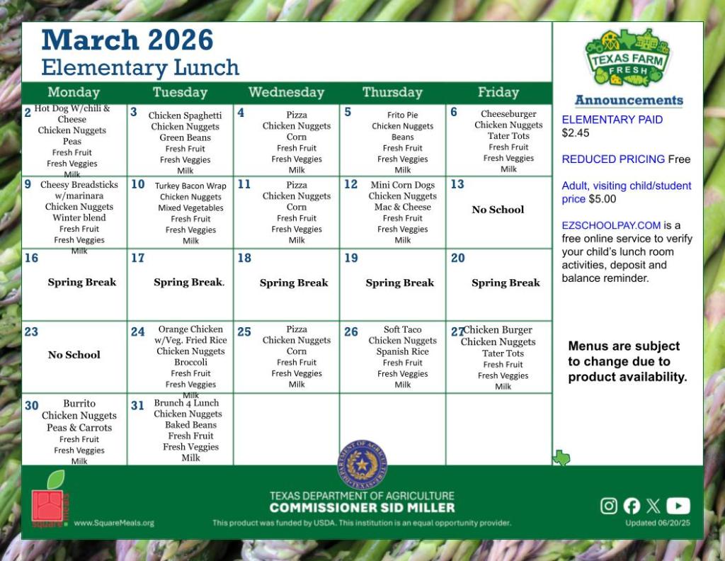 Elementary Lunch Menu